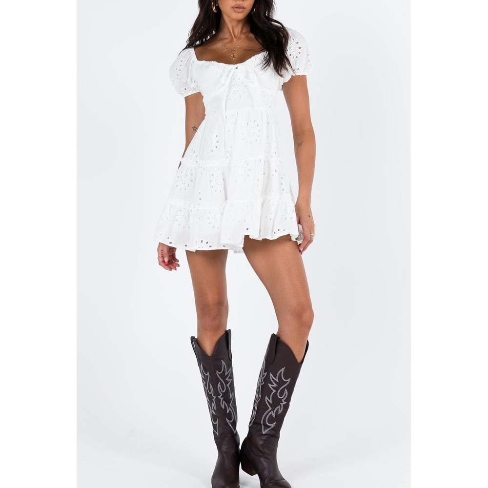 Princess Polly Lavine Babydoll Eyelet Mini Dress White Flared Sz US 6 NWT - Picture 3 of 9